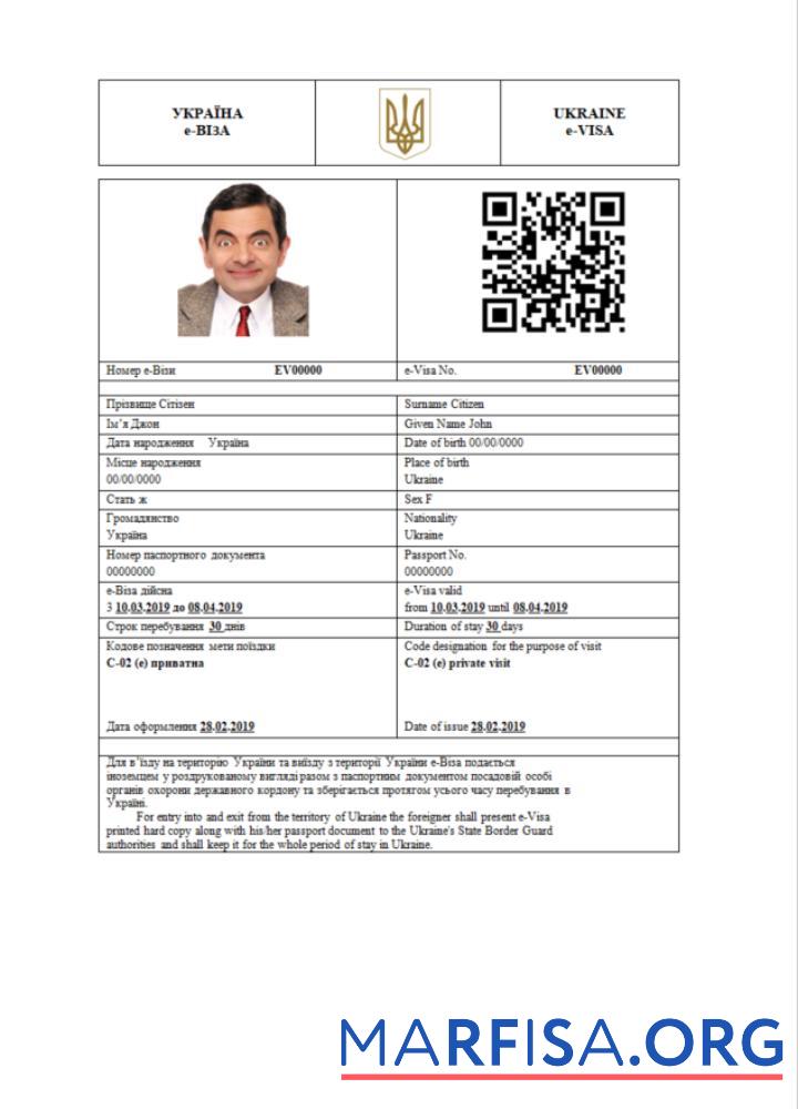 Printable Ukraine e visa in Word and Pdf template